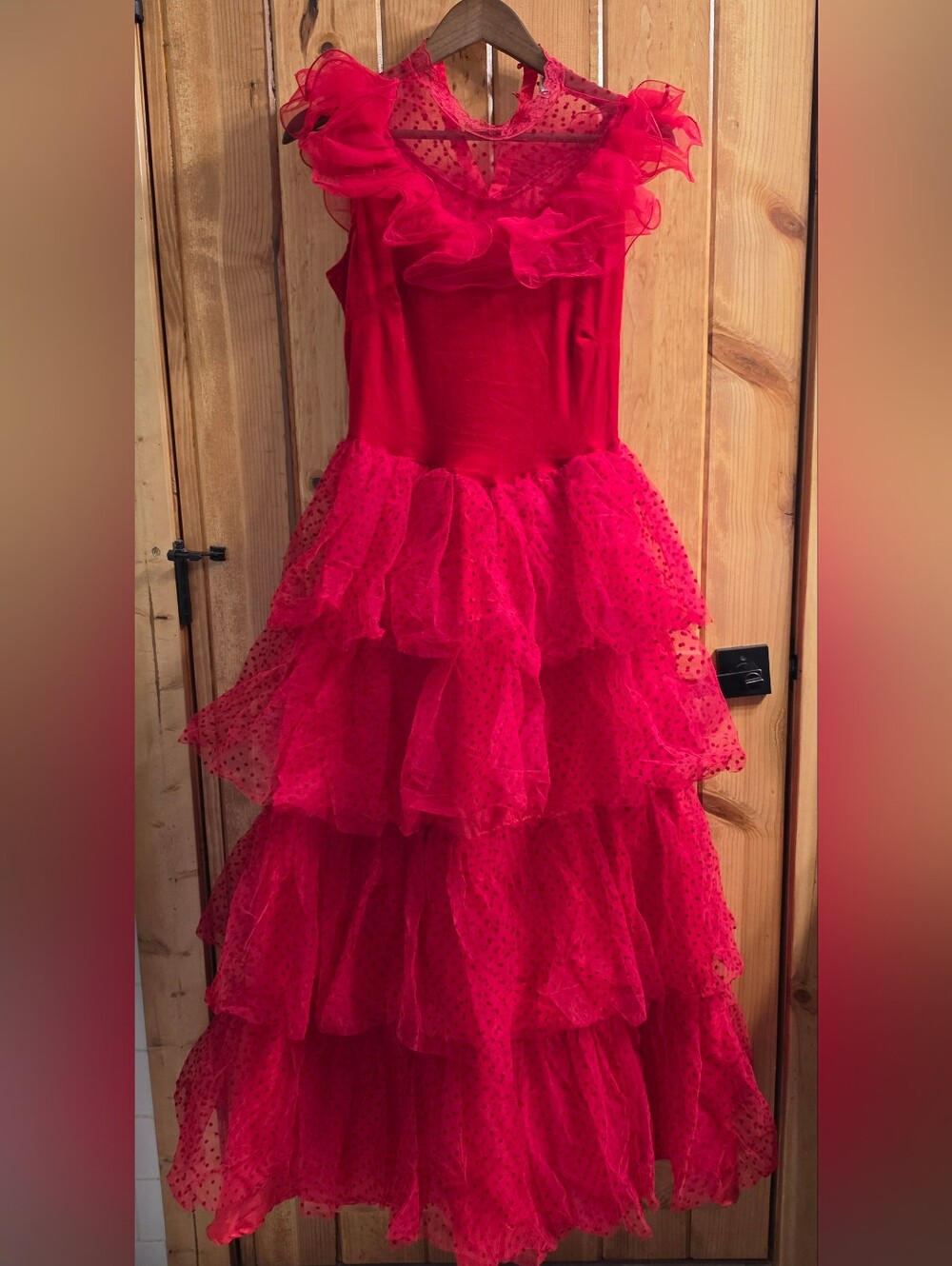 Womens Lydia Deetz Beetlejuice Small Red Ruffled Tulle Wedding Costume Dress